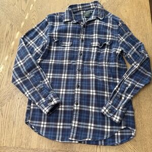 J. Crew Men's‎ Small Blue White Plaid Flannel Long Sleeve Button Down Shirt